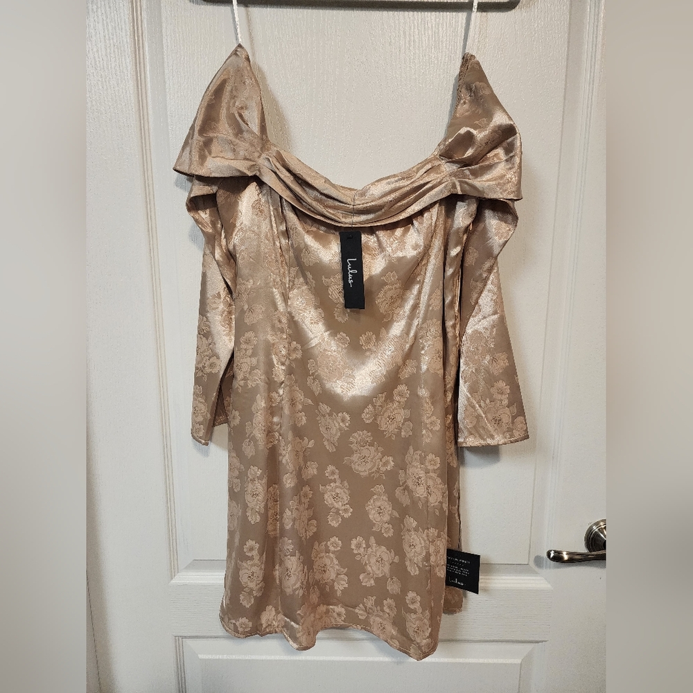 Lulu's Gold Cowl Neck 3/4 Sleeve Cocktail Gown